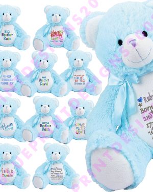 Large 45cm Personalised Embroidered Blue Teddy Bear