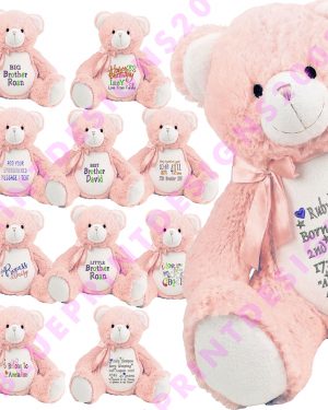 Large 45cm Personalised Embroidered Pink Teddy Bear