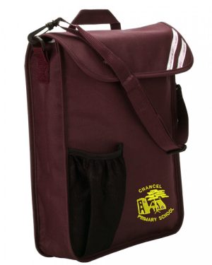 Chancel Primary School Book Bag with Water Bottle Holder in Burgundy