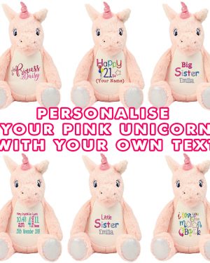 Large 45cm Personalised Embroidered Pink Unicorn