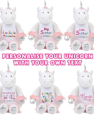 Large 45cm Personalised Embroidered White Unicorn