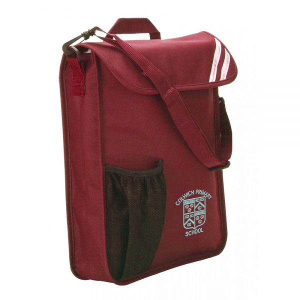 colwich_portrait_bookbag Colwich Primary School Book Bag with Water Bottle Holder in Burgundy