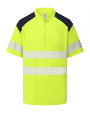 Hi-vis mandarin collar zip neck comfort trim polo (HVJ230)